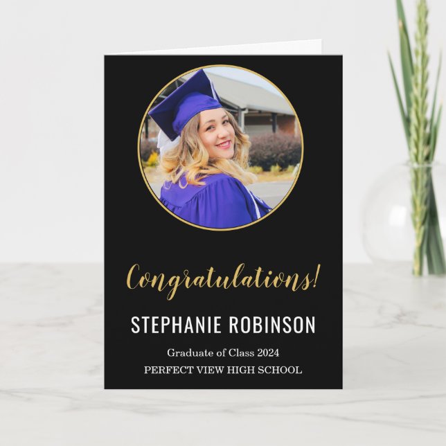 Simple Black White Photo Graduation  Card (Front)