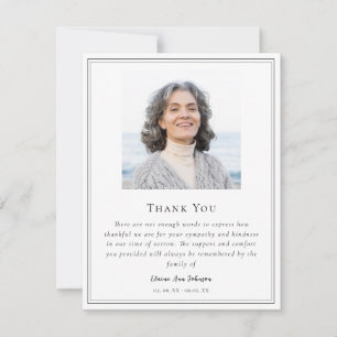 Simple Black & White Photo Memorial Thank you Card