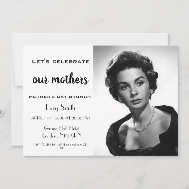 Simple Black & White Photo Mothers Day Brunch  Invitation (Front)