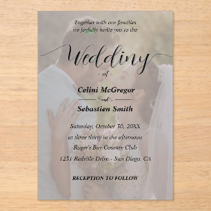 Simple Black & White Photo Overlay Wedding Acrylic Invitations
