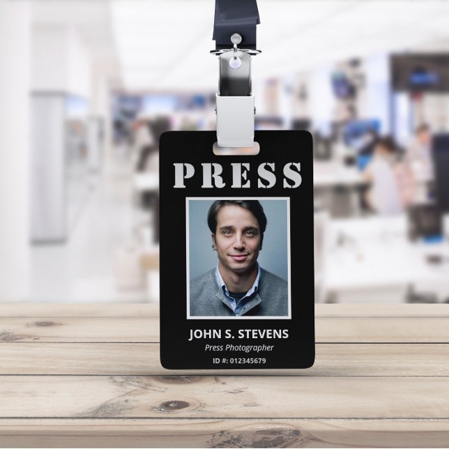 Simple Black White Photo Press ID Badge (Creator Uploaded)