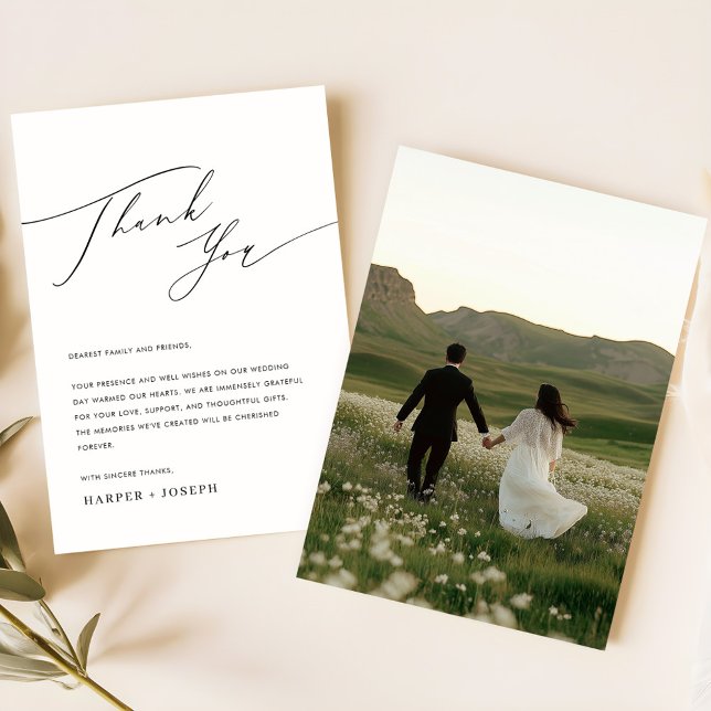 Simple Black White Photo Wedding Reception Table Thank You Card (Creator Uploaded)