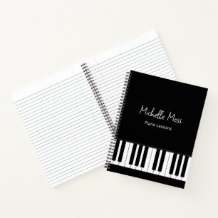 Simple Black White Piano Music Lessons  Notebook