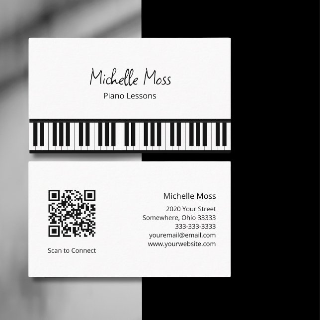 Simple Black White Piano Music Teacher Pianist  Business Card (Creator Uploaded)