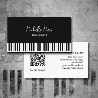 Simple Black White Piano Music Teacher Pianist  Business Card