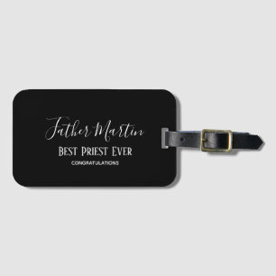 Simple Black White PRIEST PASTOR CLERGY Custom Luggage Tag