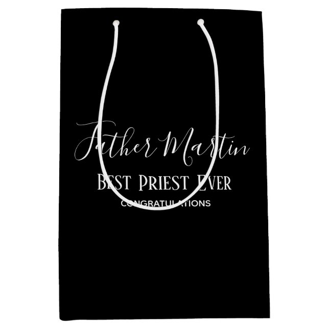 Simple Black White PRIEST PASTOR CLERGY Custom Medium Gift Bag (Front)