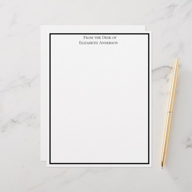 Simple Black White Professional Personalised Custom Letterhead (Front/Back In Situ)