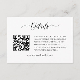 Simple Black & White QR Code Wedding Details  Enclosure Card