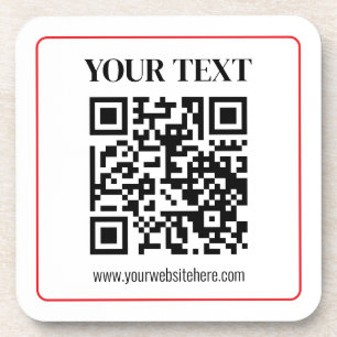 Simple Black & White QR code with Red Border Coaster