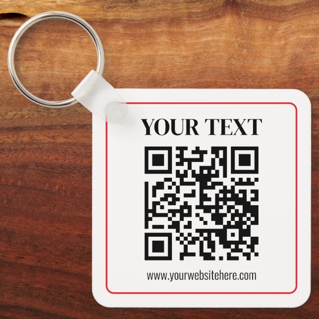Simple Black & White QR code with Red Border Key Ring (Front)