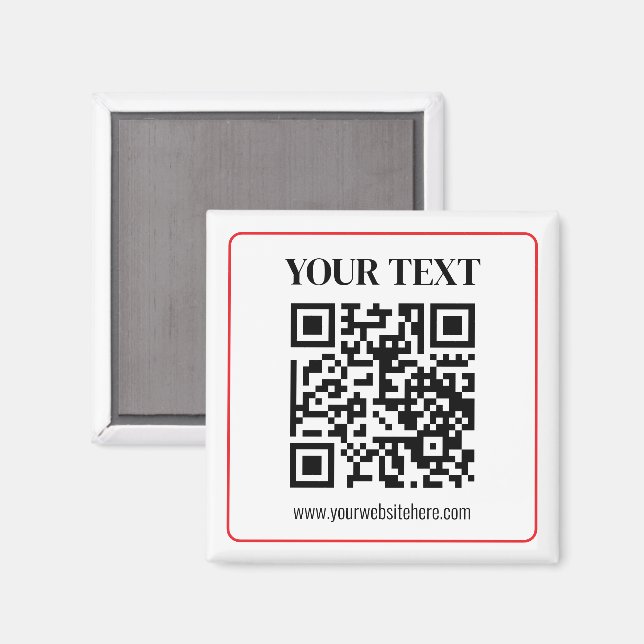 Simple Black & White QR code with Red Border Magnet (Front/Back)