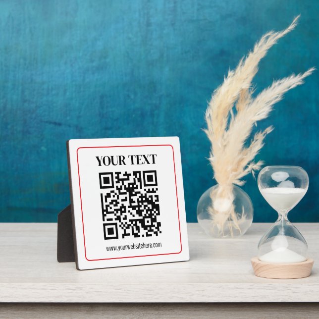 Simple Black & White QR code with Red Border Plaque (Insitu)