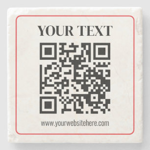 Simple Black & White QR code with Red Border Stone Coaster