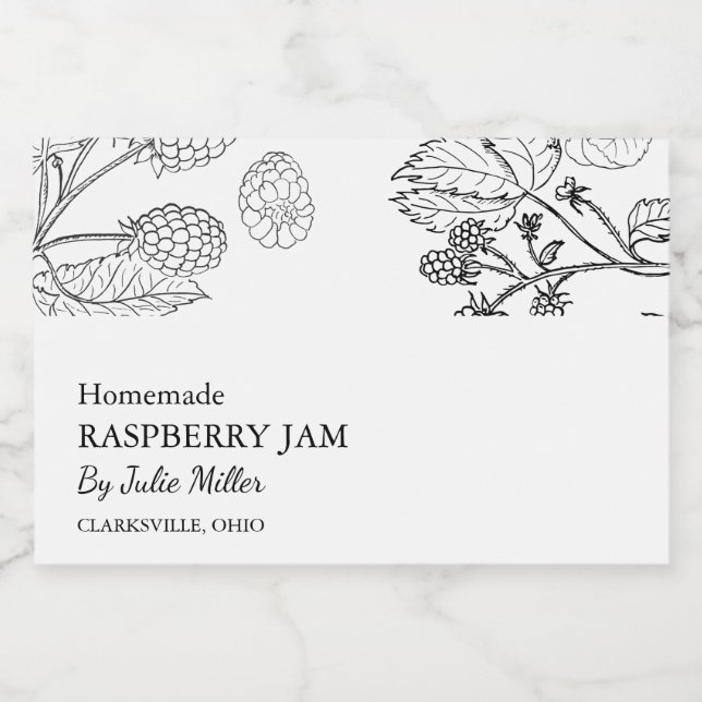 Simple Black & White Raspberry Jam Label (Single Label)