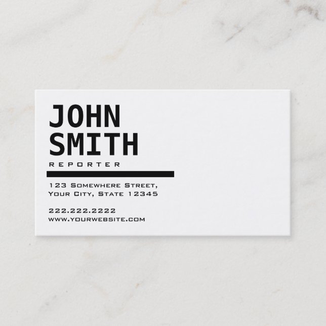 Simple Black & White Reporter Business Card (Front)