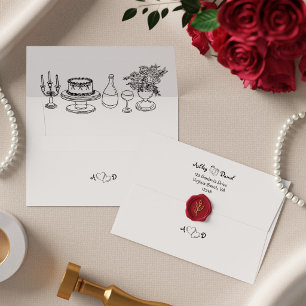 Simple Black & White Return Address Doodle Wedding Envelope