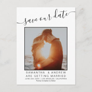 Simple black white save the date frame chic photo announcement postcard