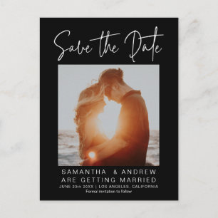Simple black white save the date upload your photo announcement postcard