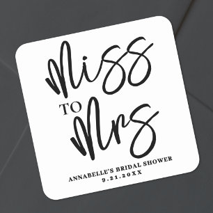Simple Black White Script Bridal Shower Square Sticker