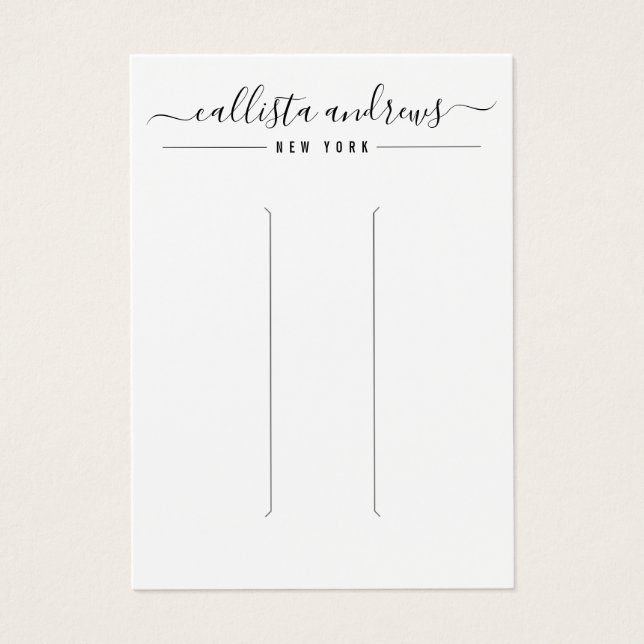 Simple Black White Script Hair Clip Display Card (Front)