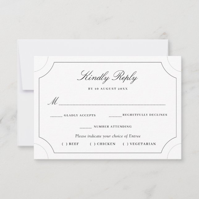 simple black & white script meal choice RSVP card (Front)