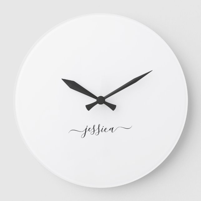 Simple black white script name large clock (Front)