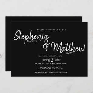 Simple Black White Script Typography Bold Wedding Invitation