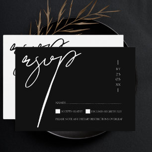 Simple Black White Script Typography Wedding RSVP Card
