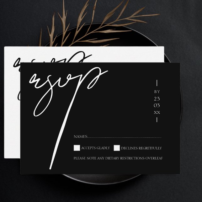 Simple Black White Script Typography Wedding RSVP Card (Creator Uploaded)