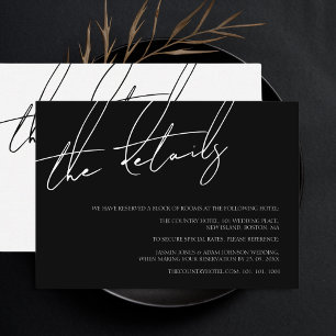Simple Black White Script Wedding Details Enclosure Card
