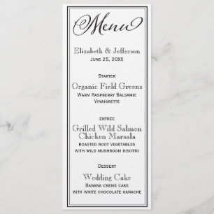 Simple Black & White Script Wedding Menu Card