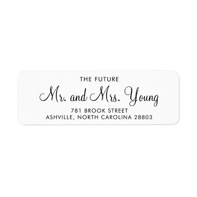Simple Black White Script Wedding Return Address (Front)