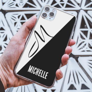Simple Black & white split stylish Monogram script iPhone 13 Pro Max Case