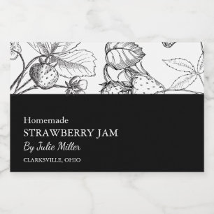 Simple Black & White Strawberry Jam Label