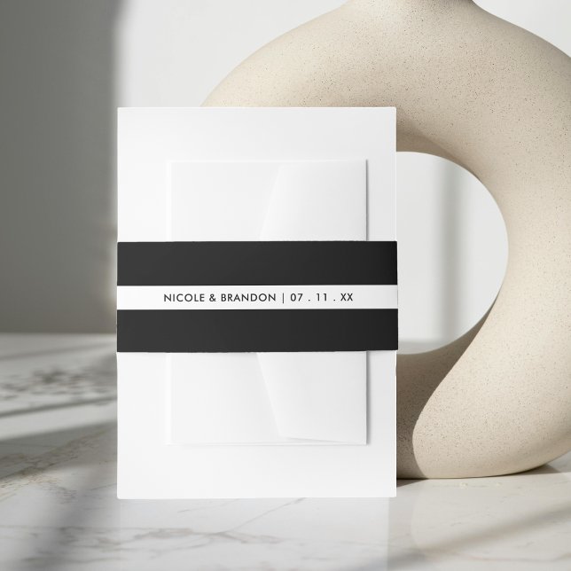 Simple Black & White Stripe Wedding Invitation Belly Band (Simple Black & White Stripe Wedding Invitation Belly Band)