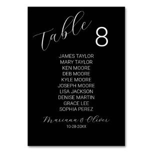 Simple Black White Table Number Card Names