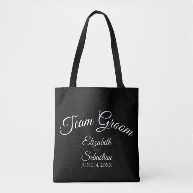 Simple Black & White Team Groom Wedding Tote Bag (Front)