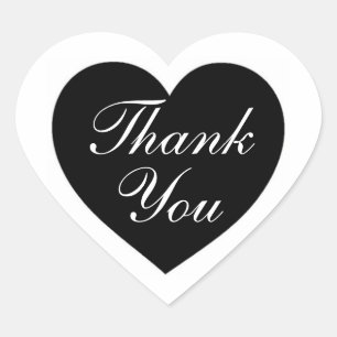 Simple black white thank you heart stickers