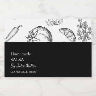 Simple Black & White Tomato Salsa Label