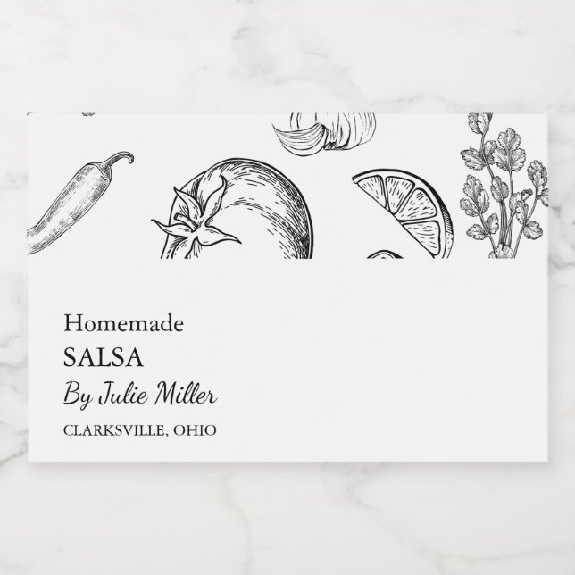 Simple Black & White Tomato Salsa Label (Single Label)