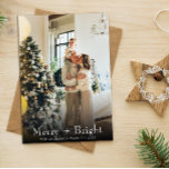 Simple Black & White Typewriter Christmas Photo  Holiday Card<br><div class="desc">A very unique and elegant stylish minimalist and modern Christmas card. Which features a minimalist customisable full family photo. With white typewriter typography of merry and bright. And under it the family name and years which can be both changed by clicking on the personalised button. And in the back of...</div>