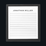 Simple Black White Typographic Name Lined Notepad<br><div class="desc">A professional lined notepad with a minimalist design in a black and white colour palette. Custom monogram initial and name on a simple white background,  framed by a black border. Personalise using the fields provided or use the 'message' button to contact the designer for help.</div>