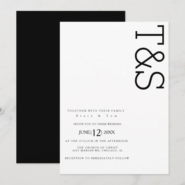 Simple Black White Typography Bold Wedding Invitation (Front/Back)