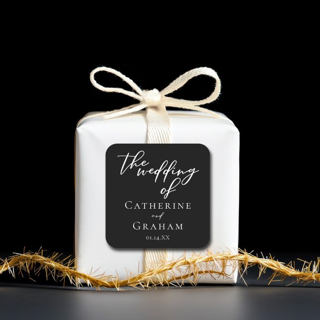 Simple Black White Typography Chic Winter Wedding Square Sticker (Creator Uploaded)