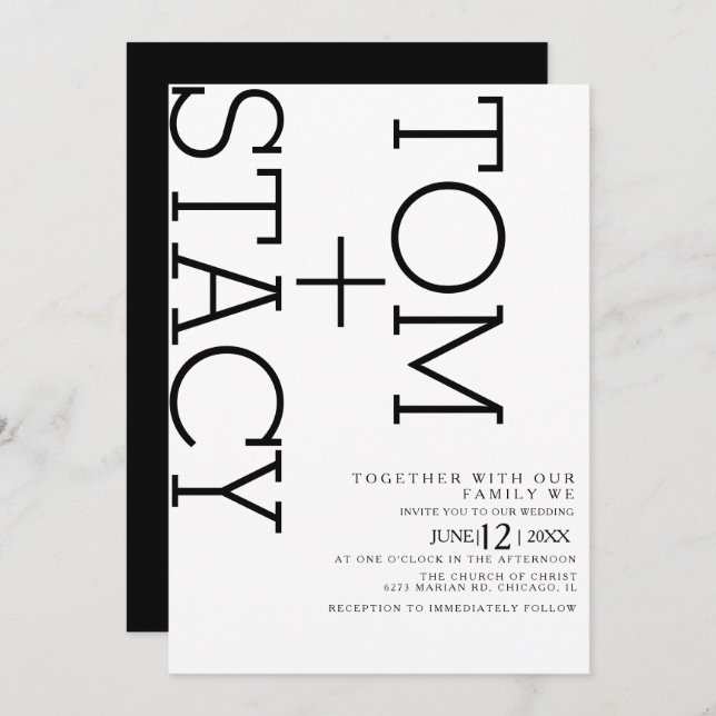 Simple Black White Typography Ultra Bold Wedding Invitation (Front/Back)