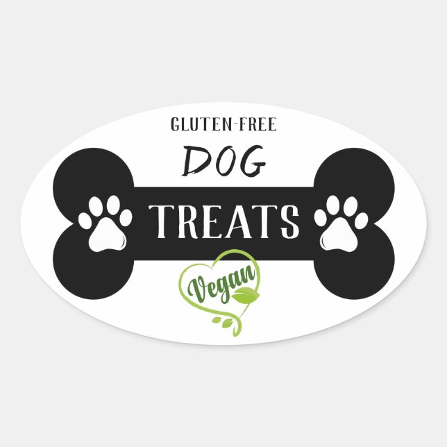 Simple Black & White Vegan Dog Treat Oval Sticker (Front)