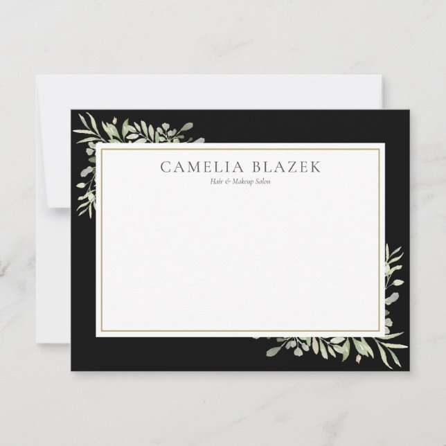 Simple Black White Watercolor Greenery Card (Front)
