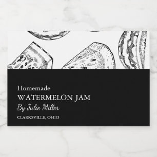 Simple Black & White Watermelon Jam Label