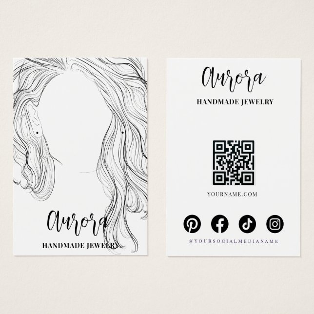 Simple Black White Wavy Hair Jewelry Display Card (Front & Back)